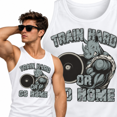 TANK TOP NA SIŁOWNIĘ TRAIN HARD BIAŁA